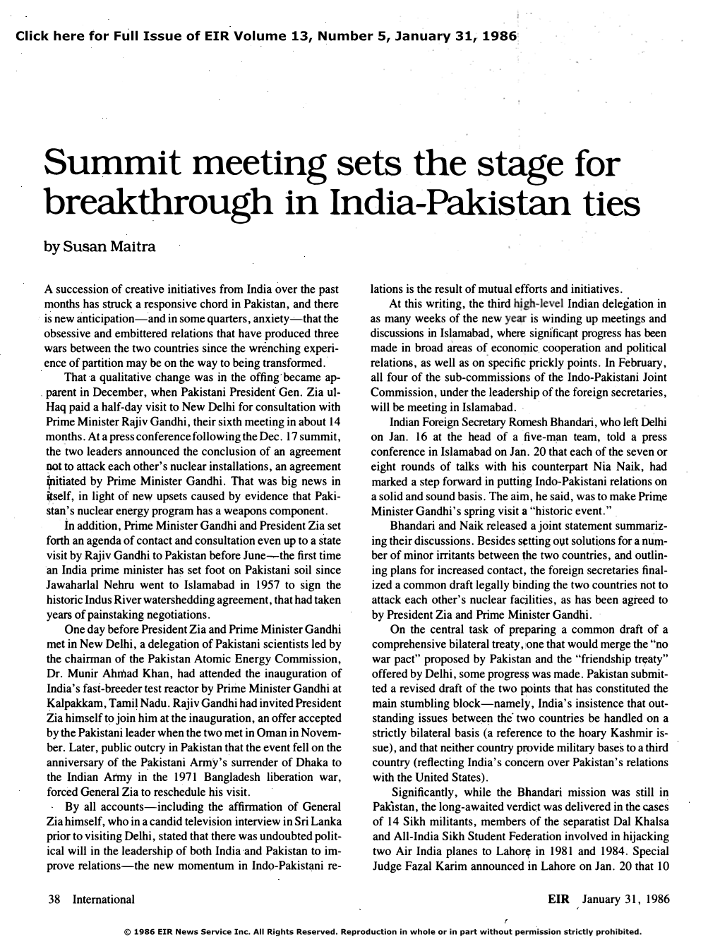 Summit Meeting Sets the Stage for Breakthrough in India-Pakistan