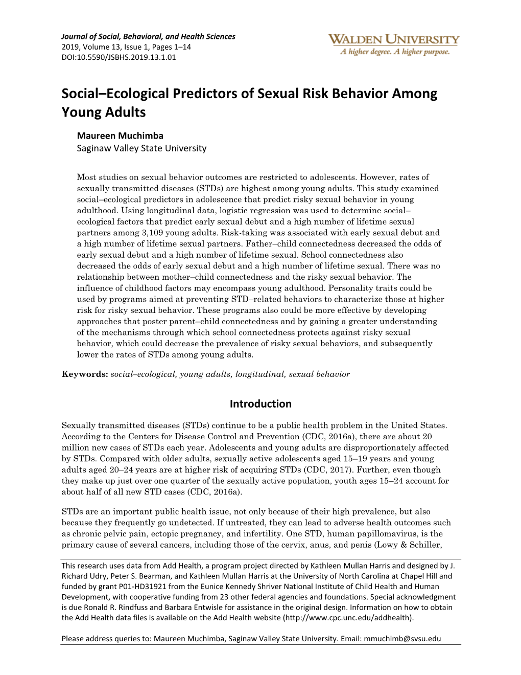 Social Ecological Predictors of Risky Sexual Behavior Among Young