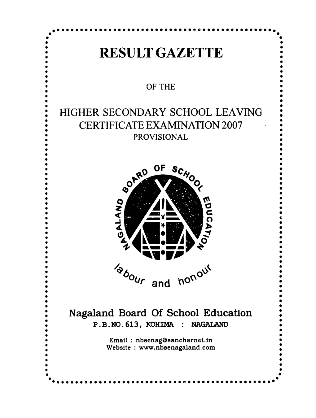 Result Gazette of the Higher Secondary School Leaving
