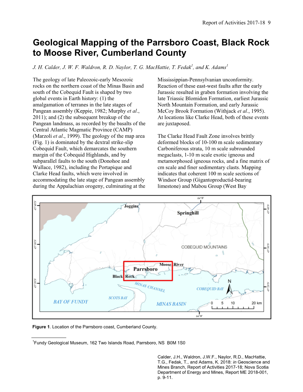 Geological Mapping of the Parrsboro Coast, Black Rock to Moose River, Cumberland County