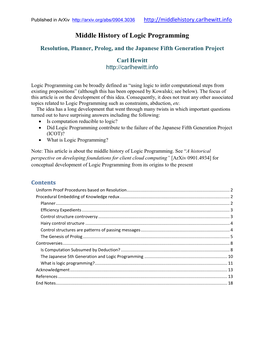 Middle History of Logic Programming