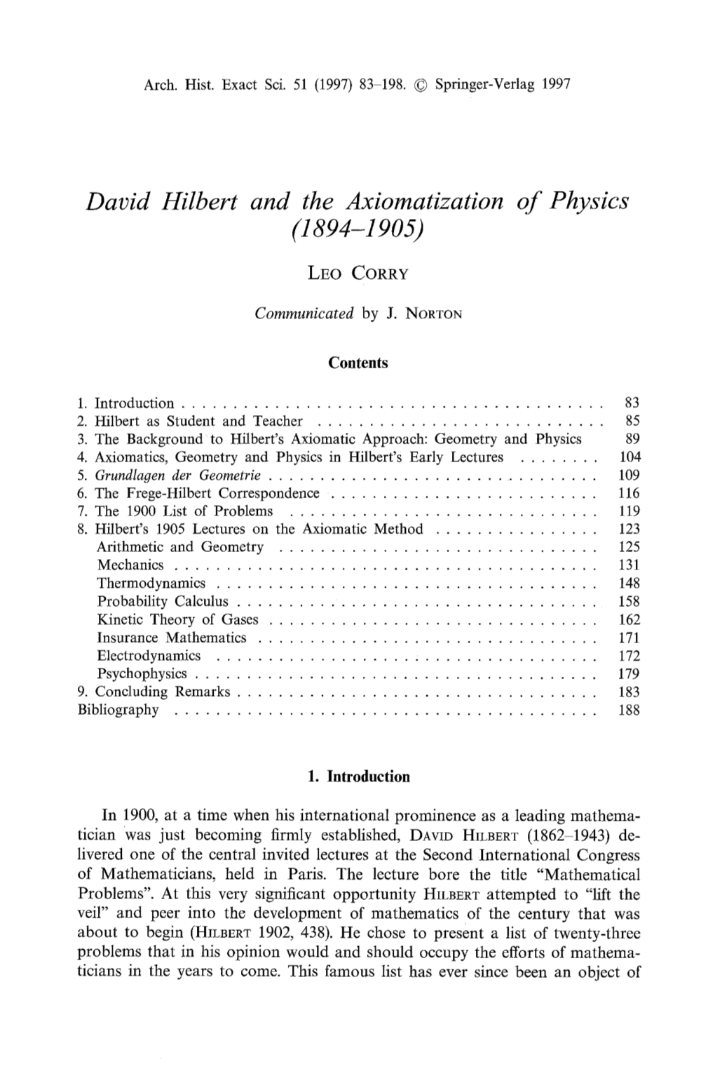 David Hilbert and the Axiomatization of Physics (1894-1905)