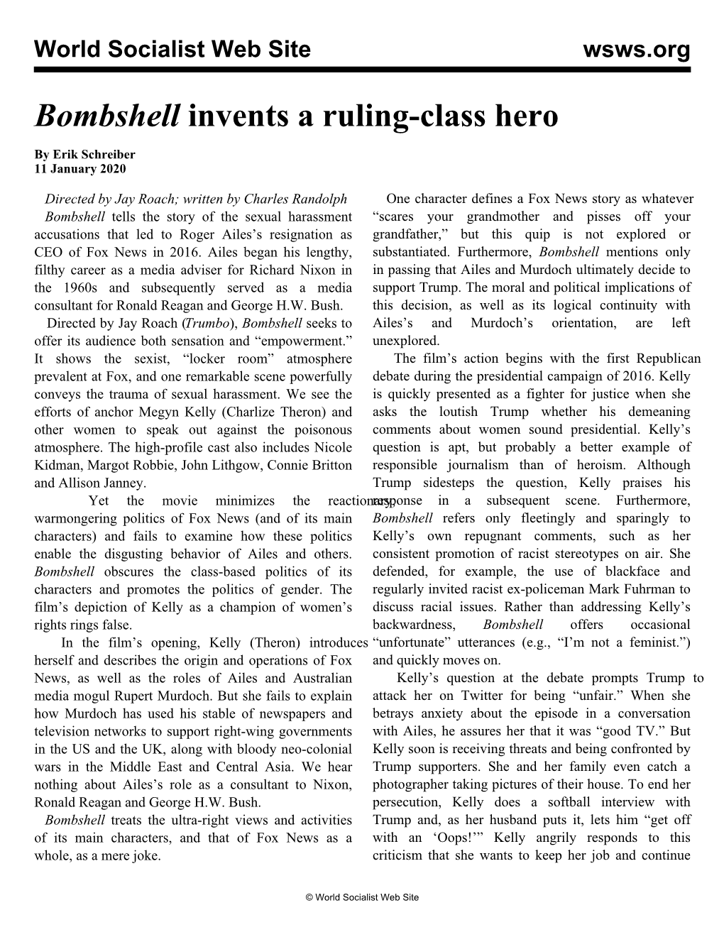 Bombshell Invents a Ruling-Class Hero