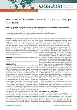 New Records of Decapod Crustaceans from the Coast of Sergipe State, Brazil