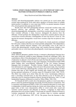 Vowel Onset Characteristics As a Function of Voice and Manner Contrasts in Persian Coronal Stops