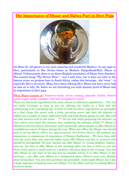 The Importance of Dhaar and Halwa Puri in Devi Puja