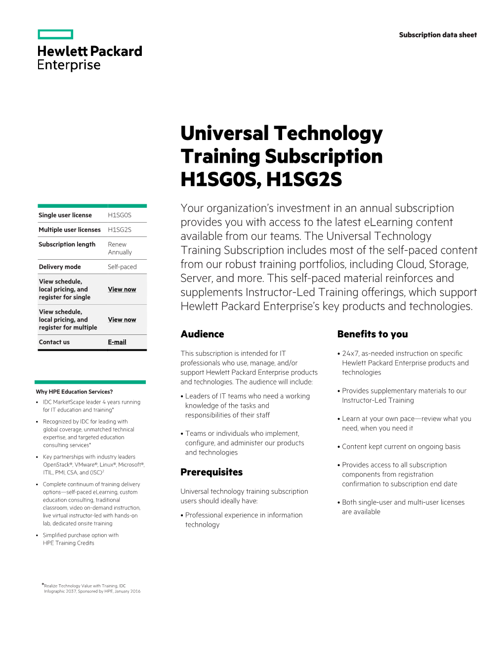 Universal Technology Training Subscription H1SG0S, H1SG2S