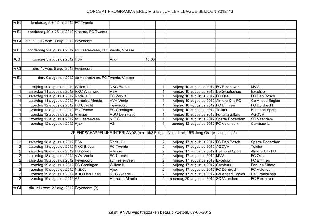 Concept Programma Eredivisie / Jupiler League Seizoen 2012/'13