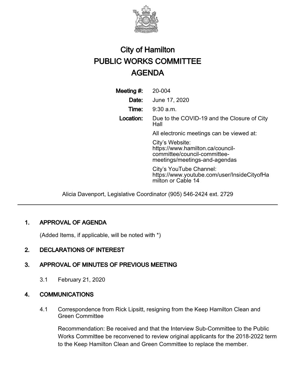 Public Works Committee Agenda Package