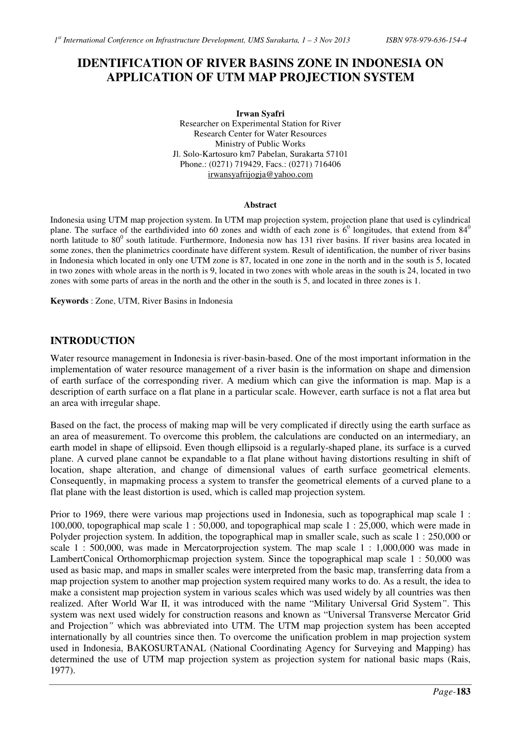 Identification of River Basins Zone in Indonesia on Application of Utm Map Projection System