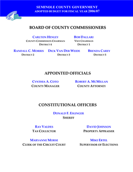 Board of County Commissioners Appointed Officials Constitutional Officers