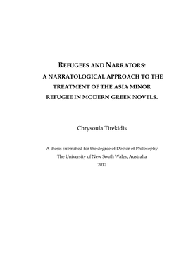 A Narratological Approach to the Treatment of the Asia Minor Refugee in Modern Greek Novels