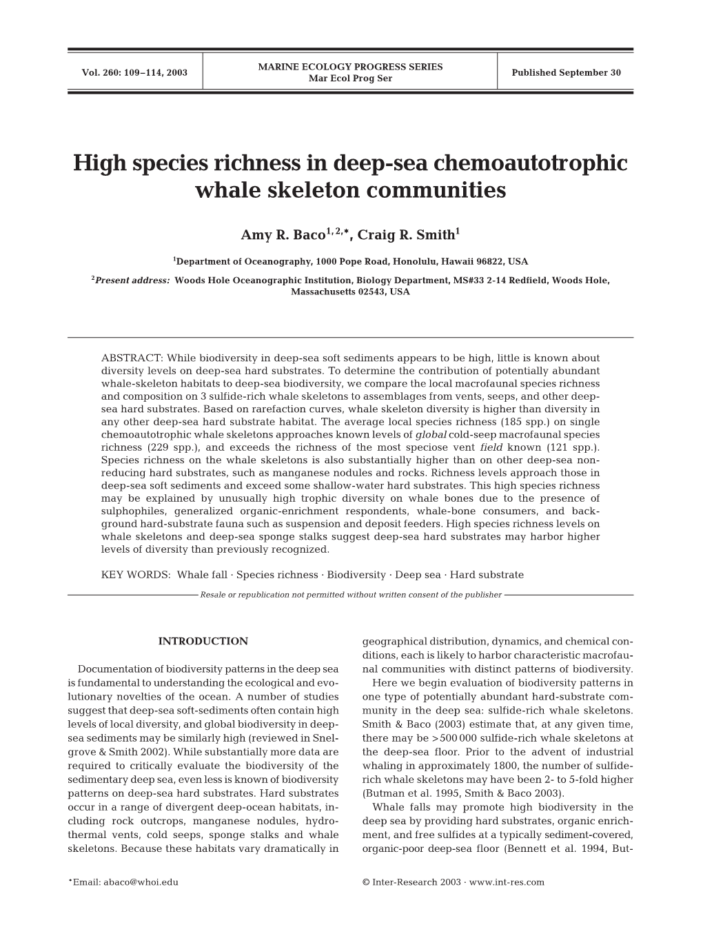 High Species Richness in Deep-Sea Chemoautotrophic Whale Skeleton Communities