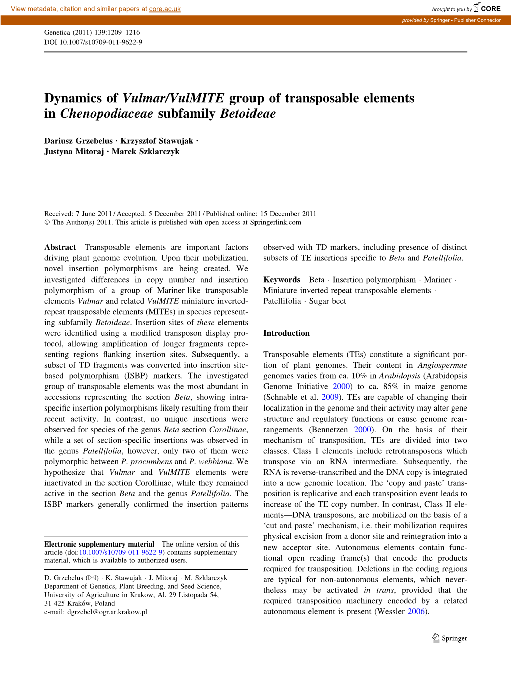 Dynamics of Vulmar/Vulmite Group of Transposable Elements in Chenopodiaceae Subfamily Betoideae