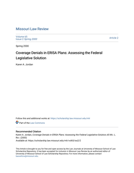 Coverage Denials in ERISA Plans: Assessing the Federal Legislative Solution