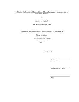 Cultivating Student Internal Locus of Control Using Participatory Rural Appraisal in Villa Santa, Honduras