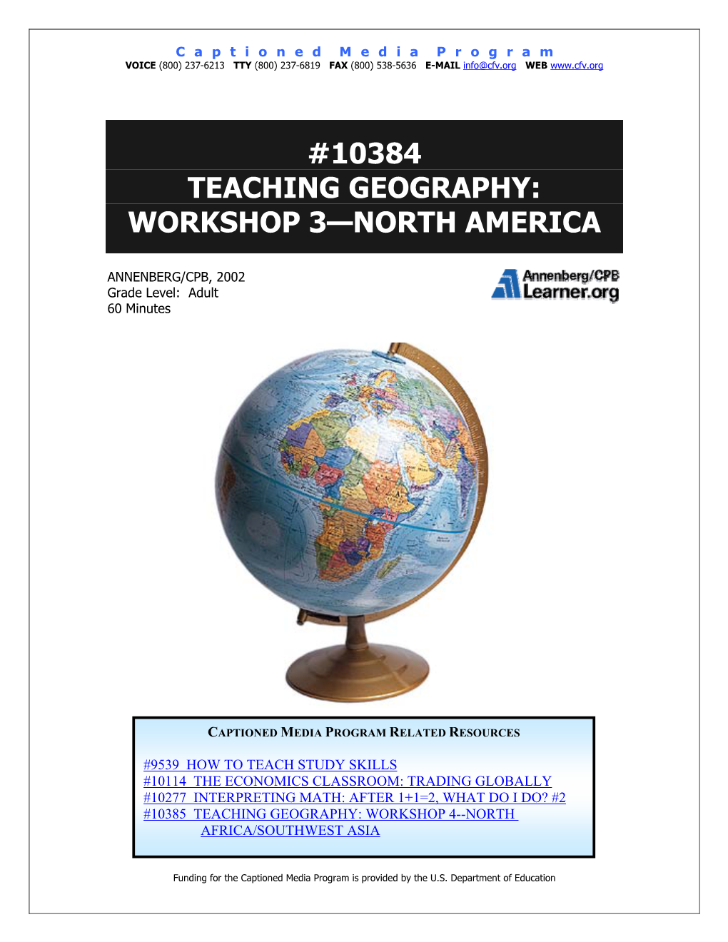 10384 Teaching Geography: Workshop 3-North America