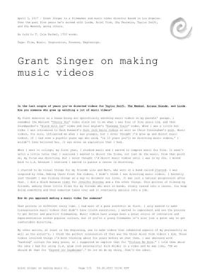 Grant Singer on Making Music Videos
