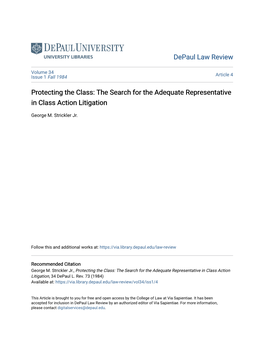 The Search for the Adequate Representative in Class Action Litigation