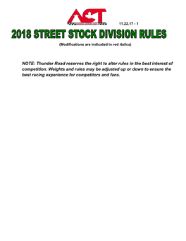 Thunder Road Reserves the Right to Alter Rules in the Best Interest of Competition