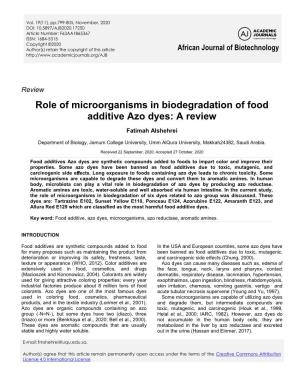 Role of Microorganisms in Biodegradation of Food Additive Azo Dyes: a Review