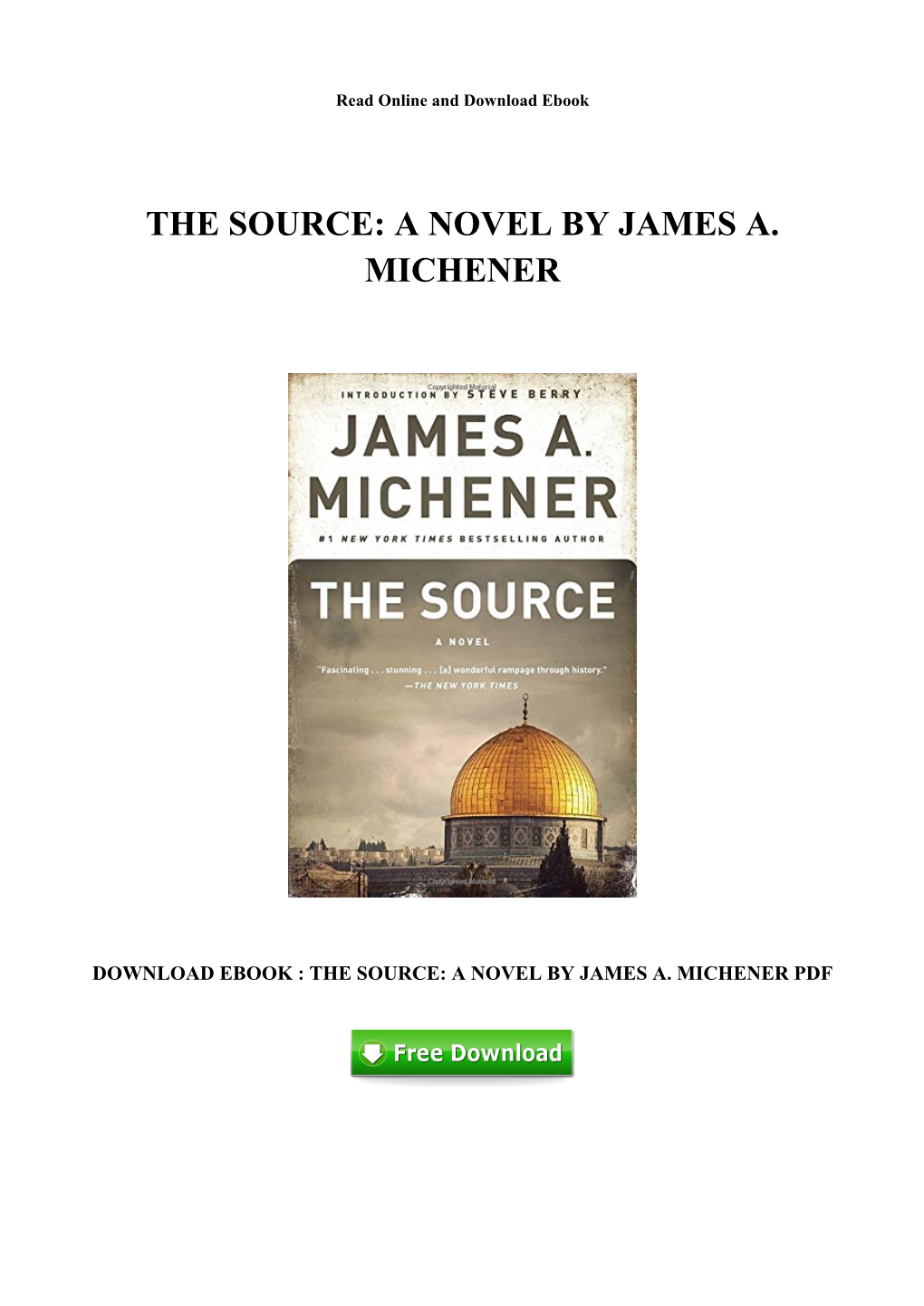 [W716.Ebook] Free PDF the Source: a Novel by James A. Michener
