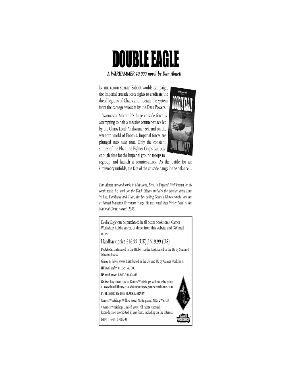 DOUBLE EAGLE a WARHAMMER 40,000 Novel by Dan Abnett