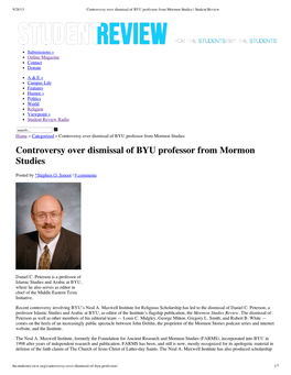 Controversy Over Dismissal of BYU Professor from Mormon Studies | Student Review