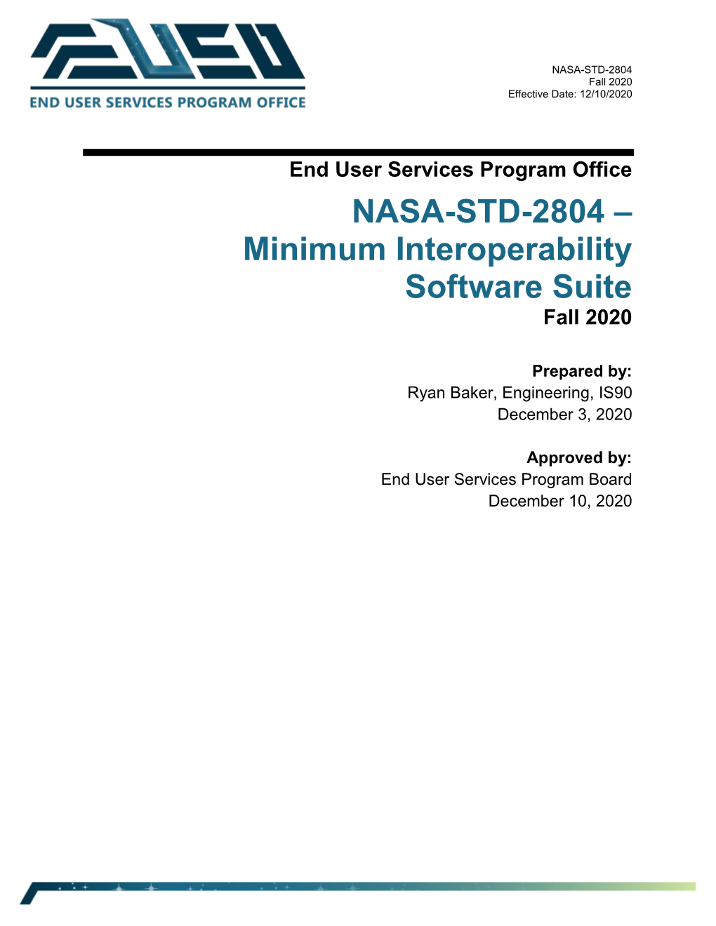 NASA-STD-2804 – Minimum Interoperability Software Suite Fall 2020