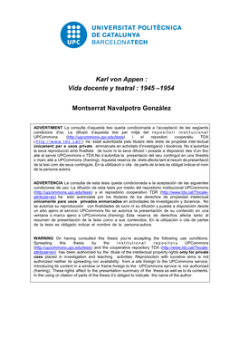 Karl Von Appen : Vida Docente Y Teatral : 1945 –1954 Montserrat