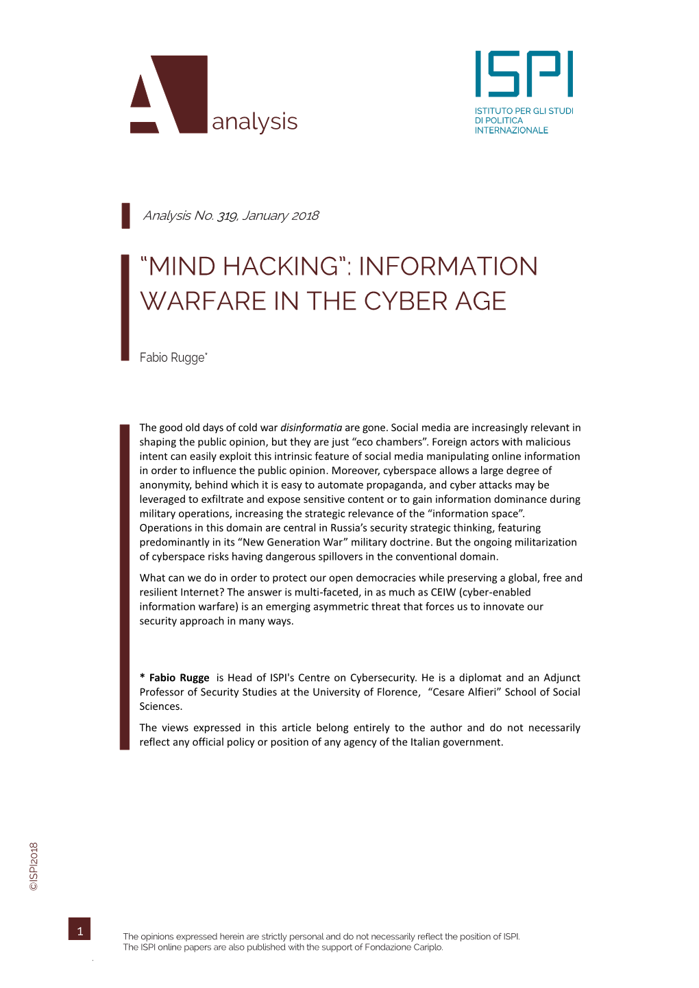 “Mind Hacking”: Information Warfare in the Cyber