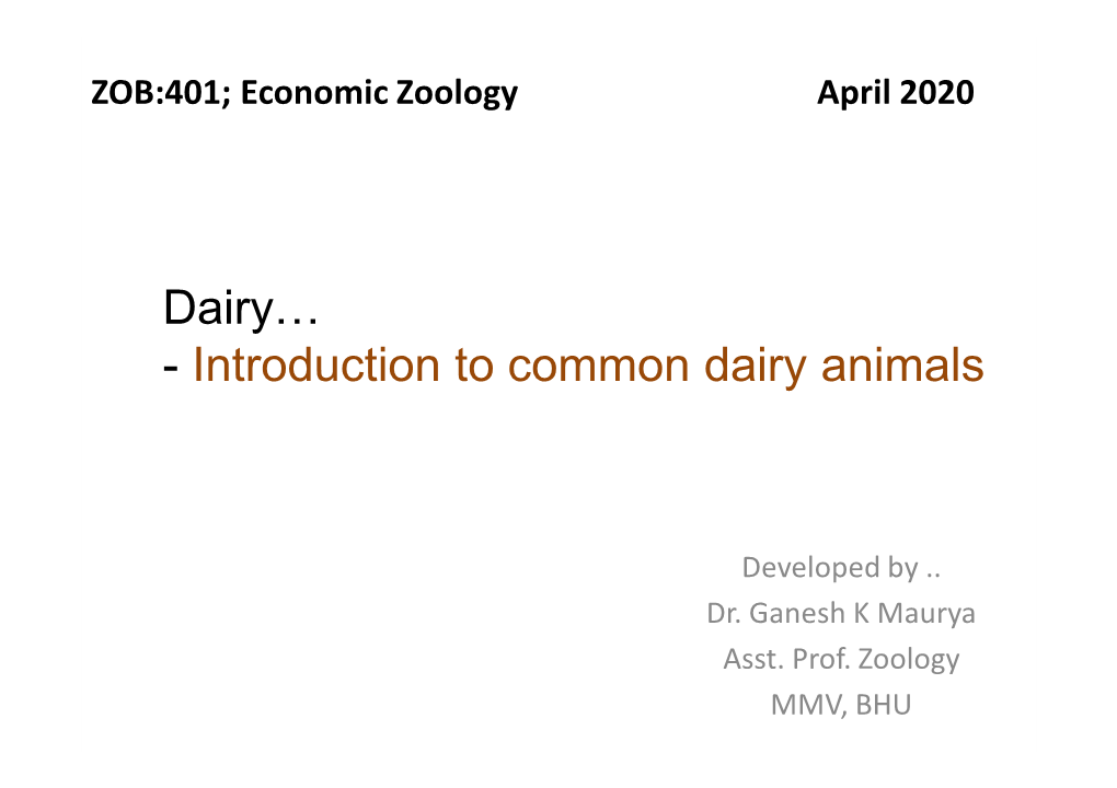 Dairy… - Introduction to Common Dairy Animals