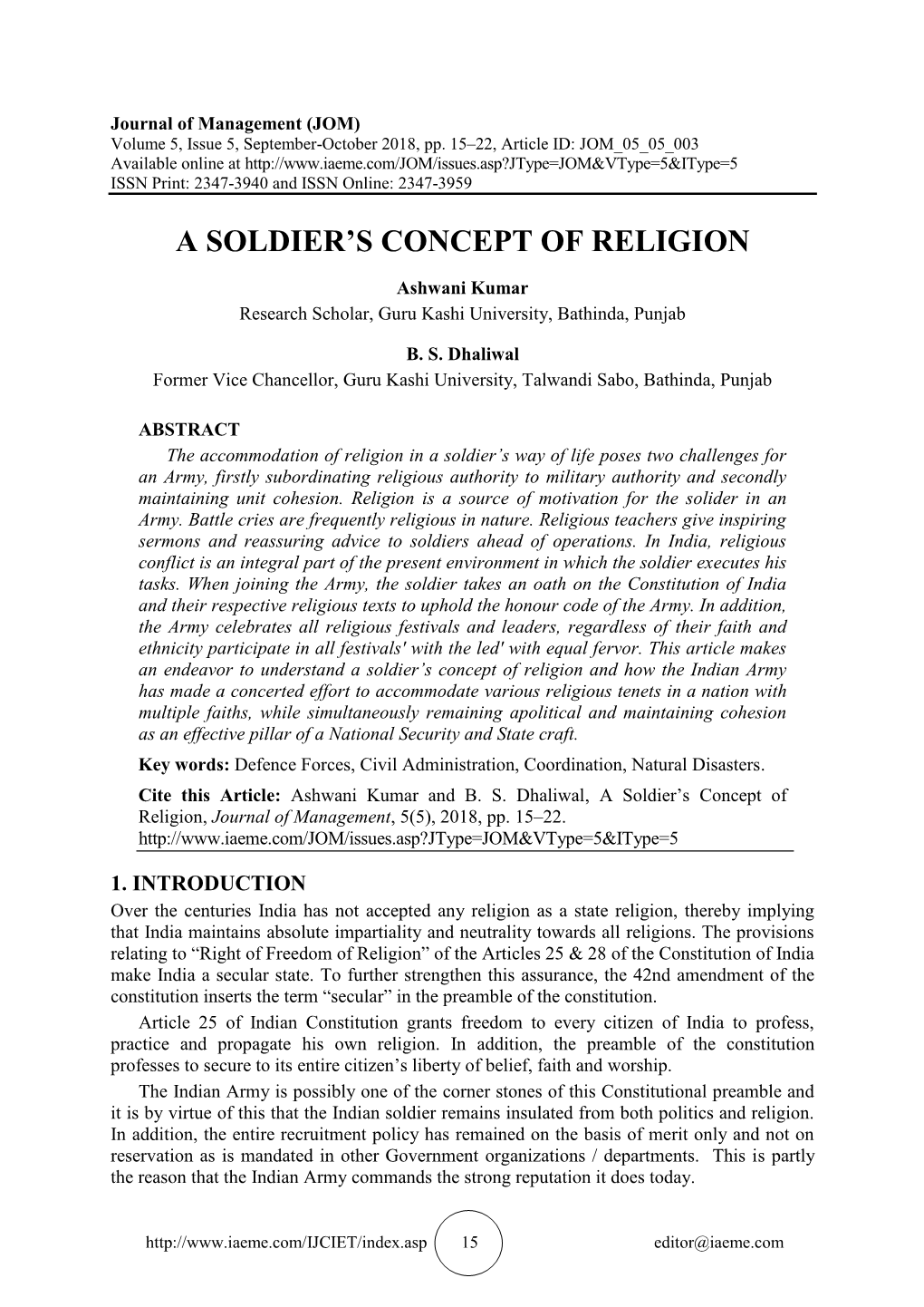 A Soldier's Concept of Religion