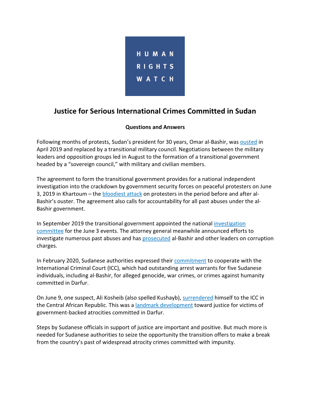 Justice for Serious International Crimes Committed in Sudan