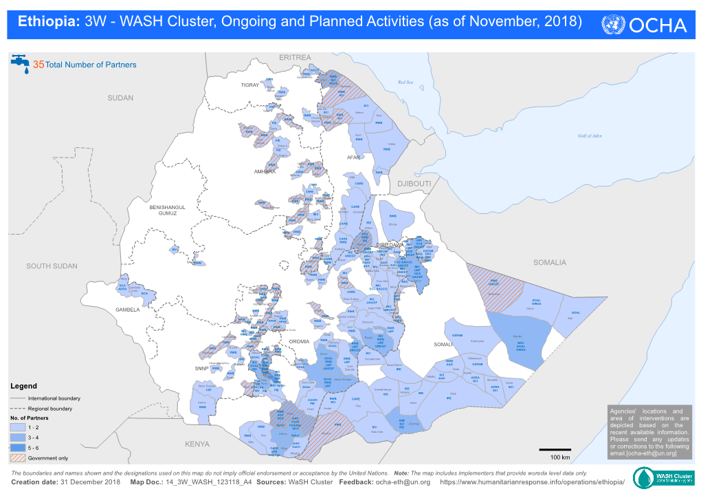 Ethiopia: 3W - WASH Cluster, Ongoing and Planned Activities (As of November, 2018)
