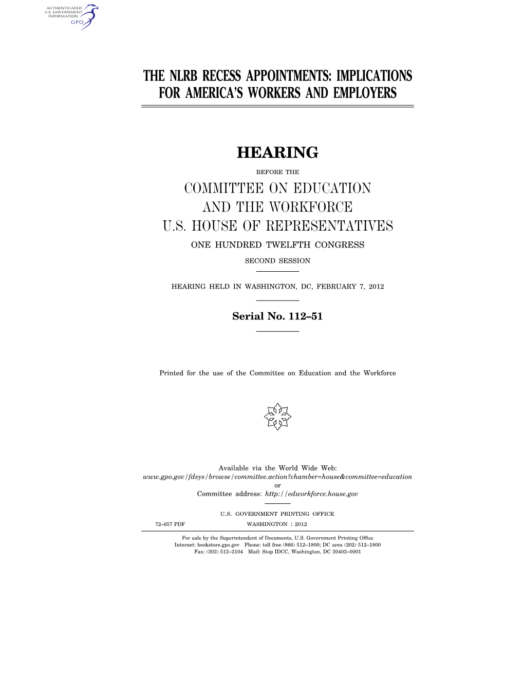 The Nlrb Recess Appointments: Implications for America’S Workers and Employers