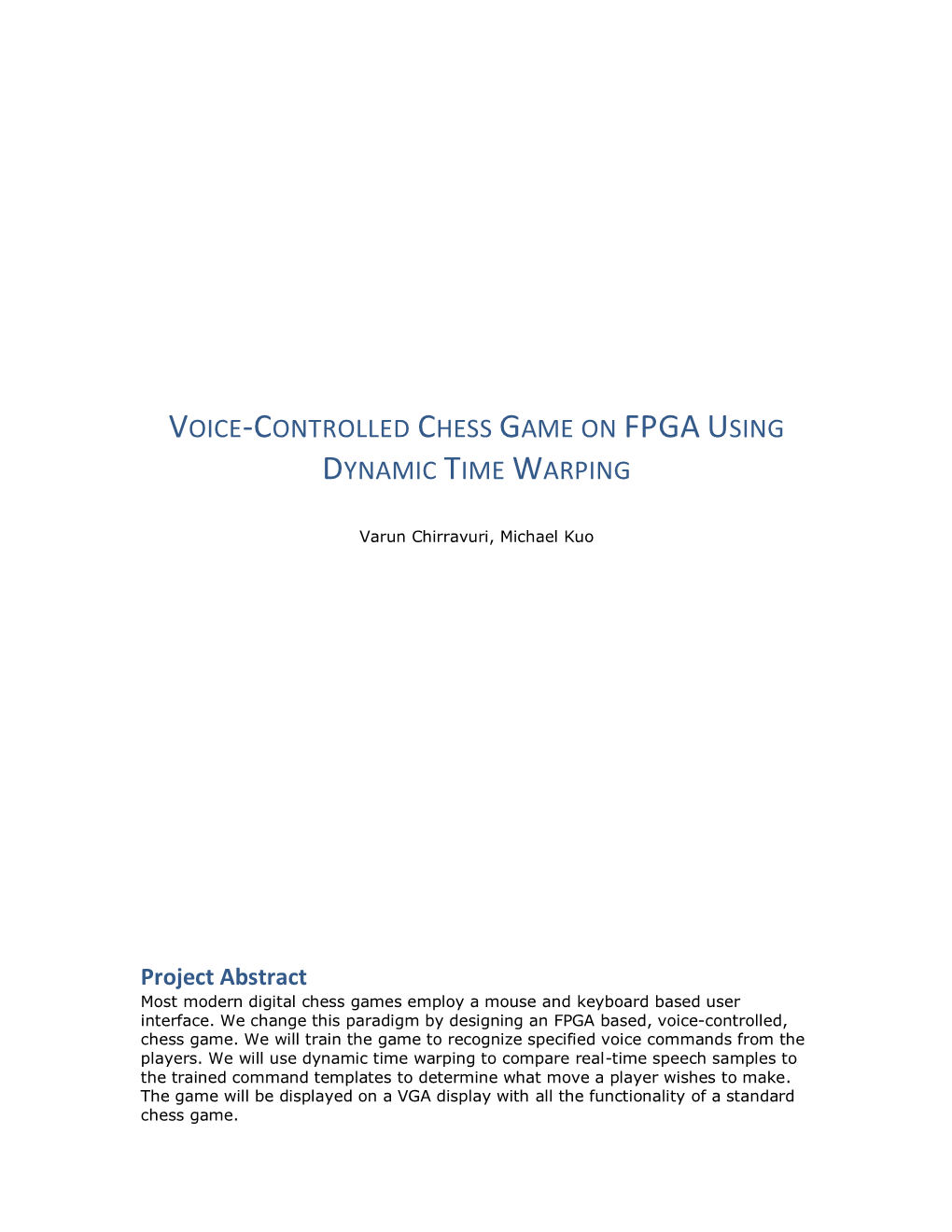 Voice-Controlled Chess Game on Fpga Using Dynamic Time Warping