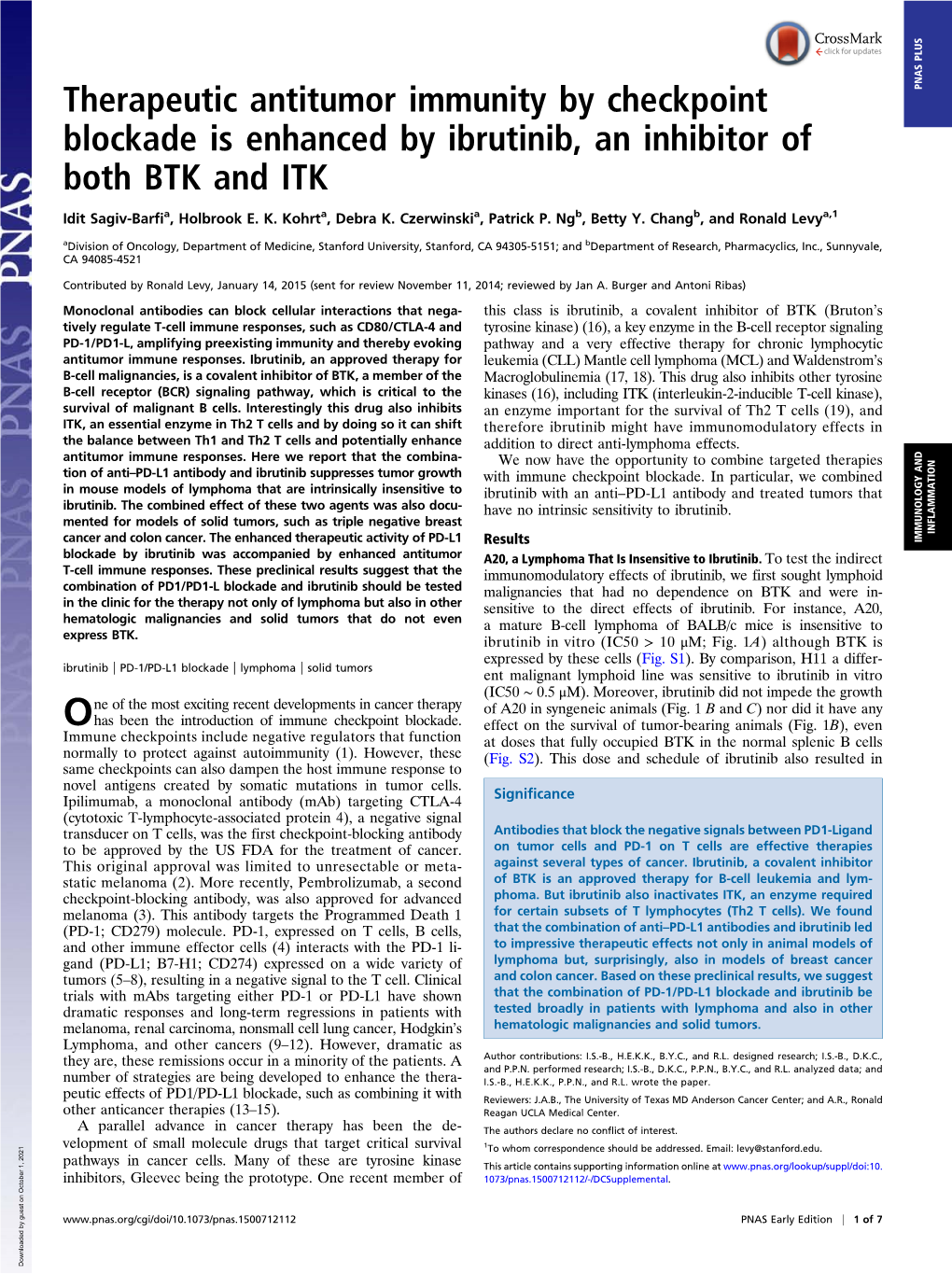 Therapeutic Antitumor Immunity by Checkpoint Blockade Is Enhanced by Ibrutinib, an Inhibitor of Both BTK And