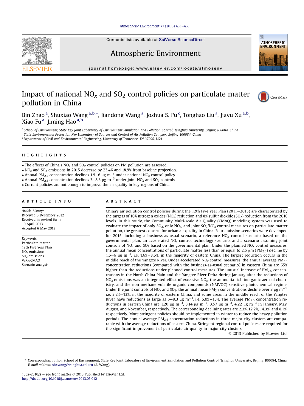 Impact of National Nox and SO2 Control Policies on Particulate Matter Pollution in China