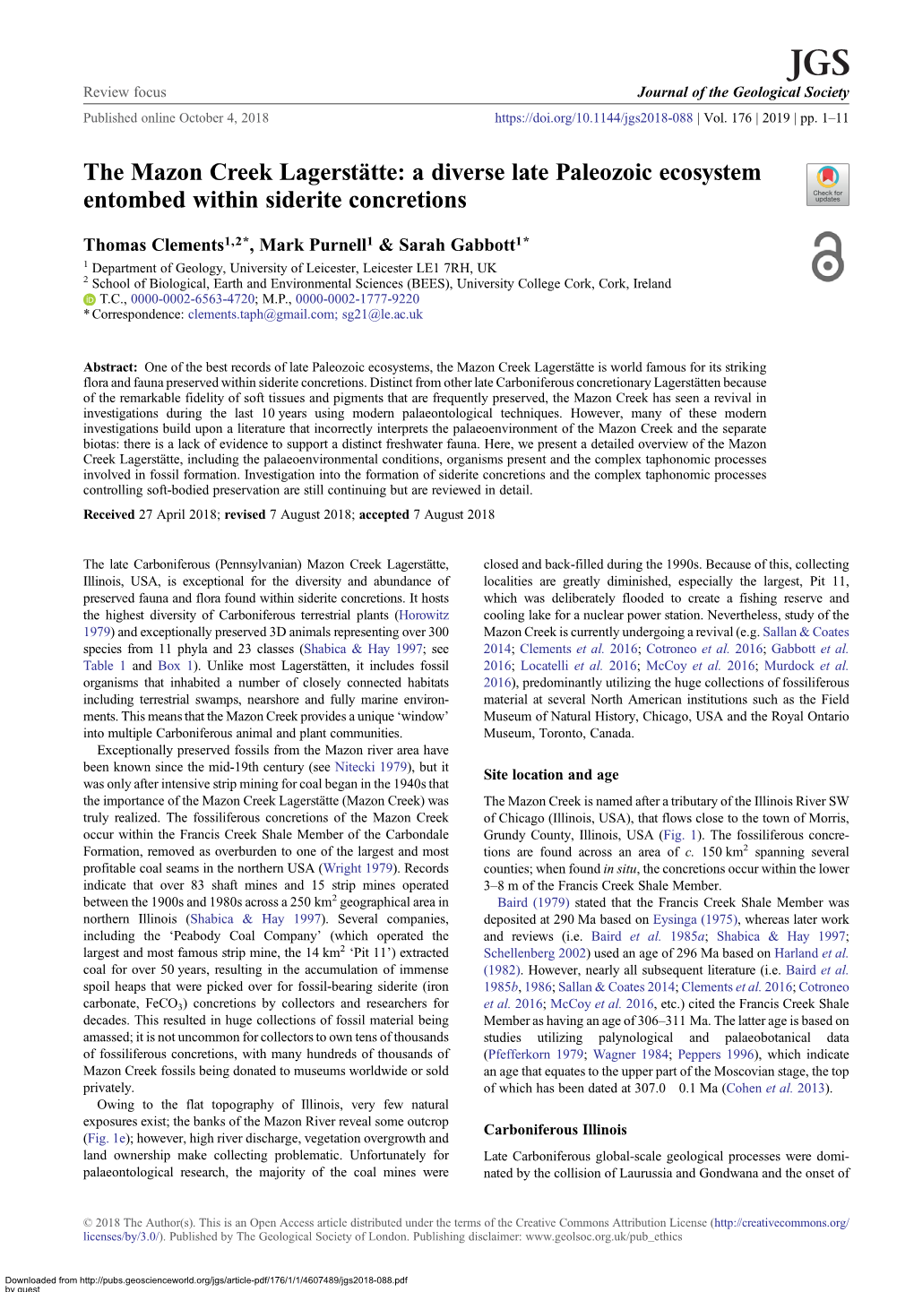 The Mazon Creek Lagerstätte: a Diverse Late Paleozoic Ecosystem Entombed Within Siderite Concretions