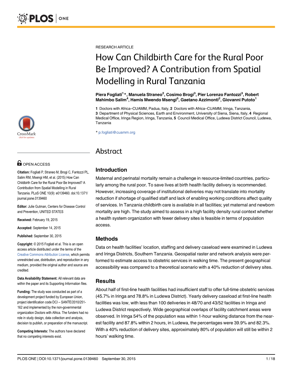 How Can Childbirth Care for the Rural Poor Be Improved? a Contribution from Spatial Modelling in Rural Tanzania