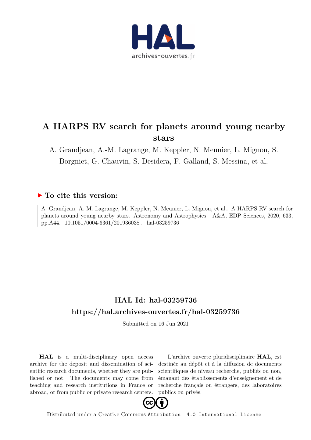 A HARPS RV Search for Planets Around Young Nearby Stars A