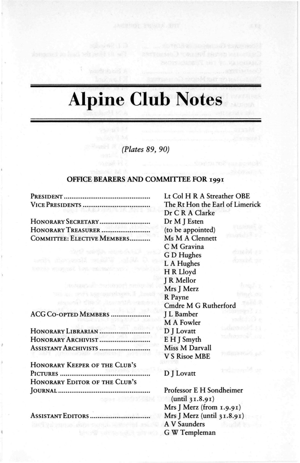 Alpine Club Notes