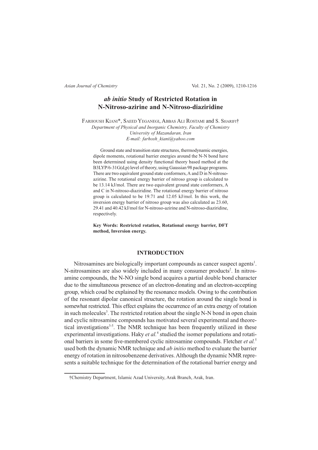 Ab Initio Study of Restricted Rotation in N-Nitroso-Azirine and N-Nitroso-Diaziridine