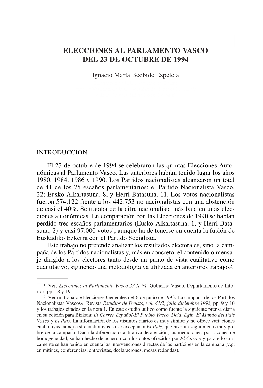 Elecciones Al Parlamento Vasco Del 23 De Octubre De 1994