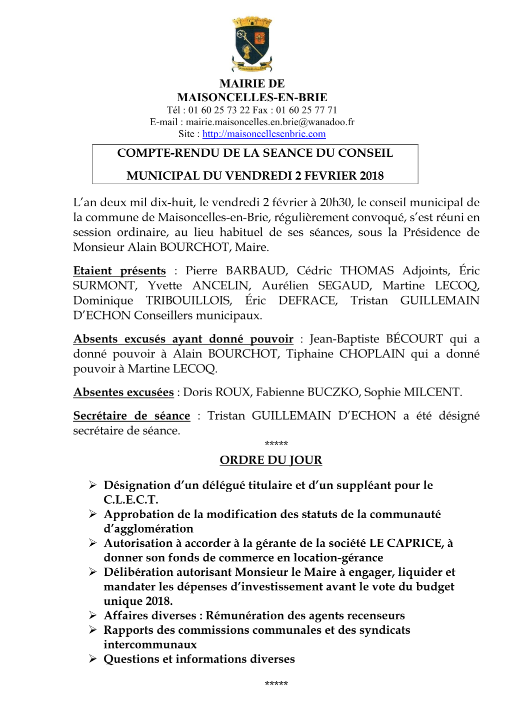 Compte Rendu Conseil Municipal Du 19/09/08