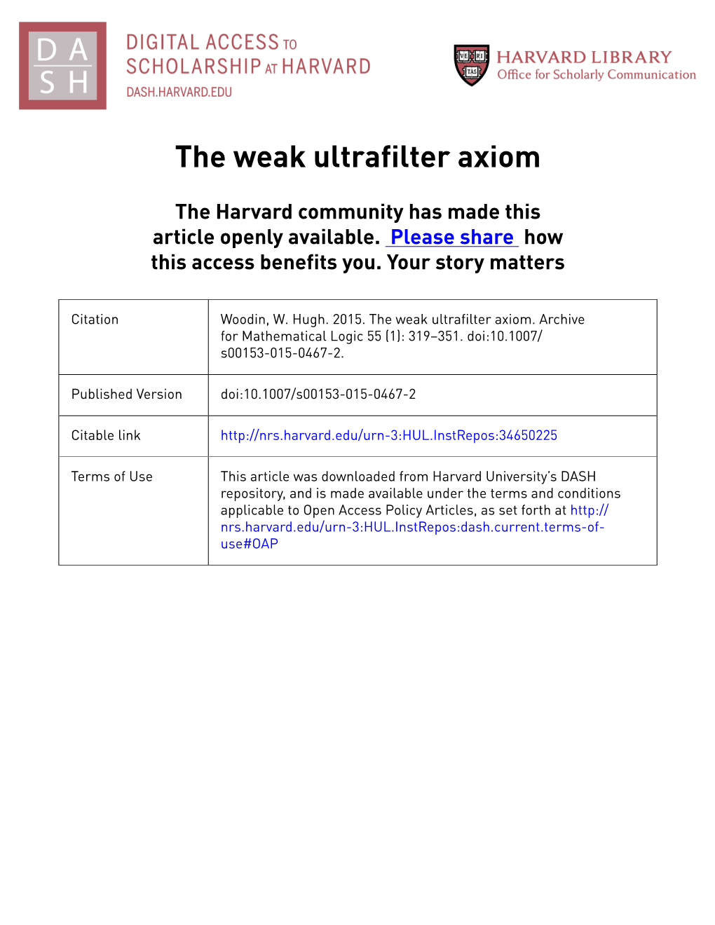 The Weak Ultrafilter Axiom