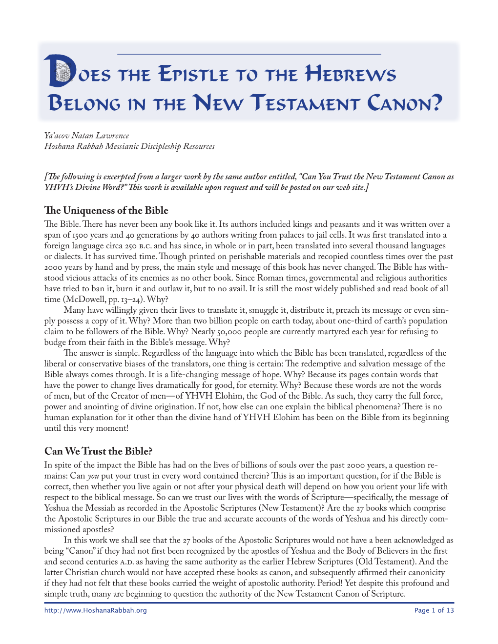 Does the Epistle to the Hebrews Belong in the New Testament Canon?