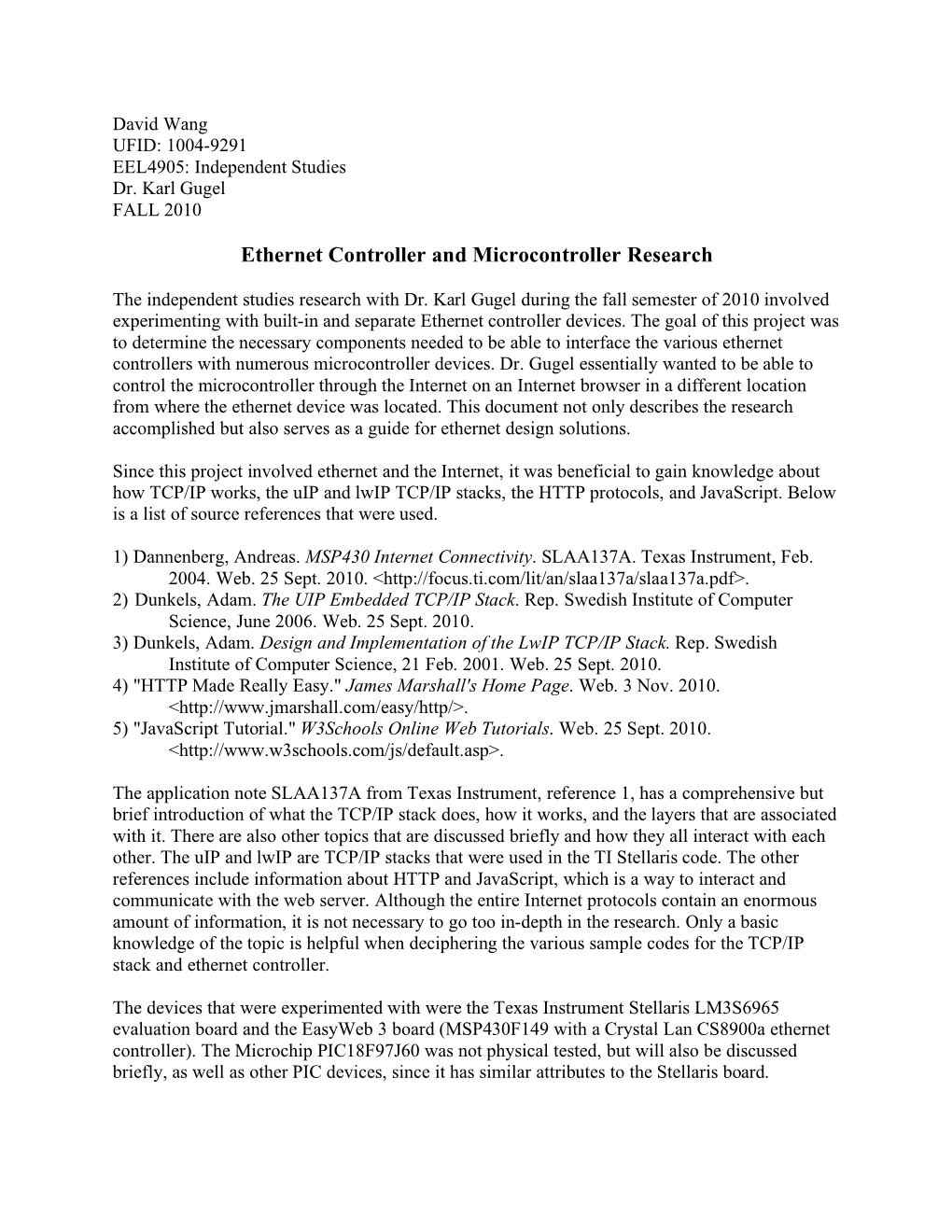 Ethernet Controller and Microcontroller Research