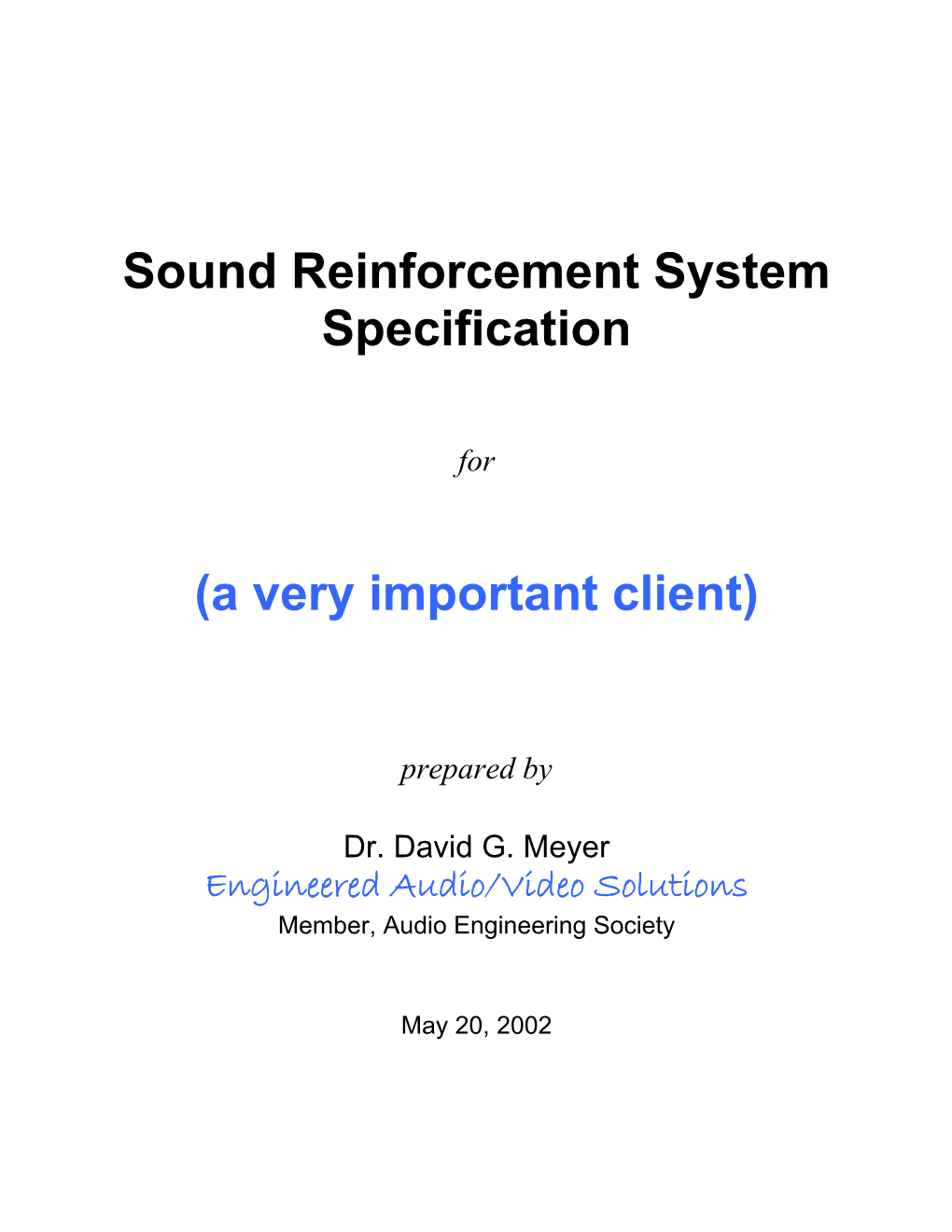 Sample Sound Reinforcement System Specification